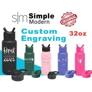 Personalized 32oz Simple Modern Water Bottle, Laser Engraved Stainless Steel Bot